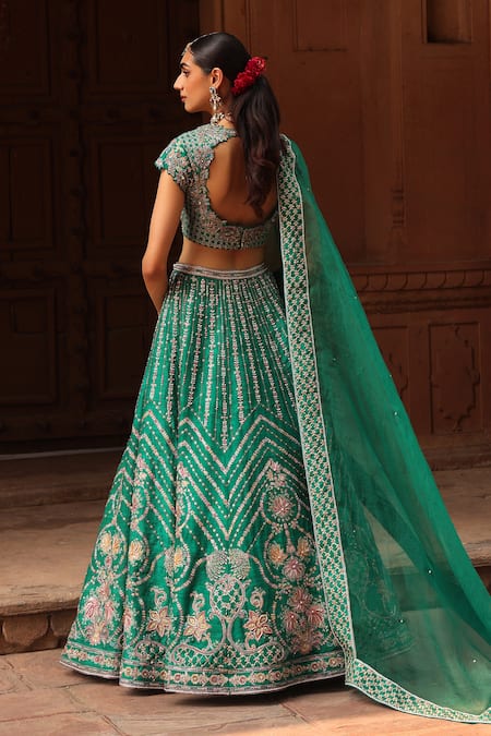 Label Moni K Green Zardozi Embroidered Bridal Lehenga Set 