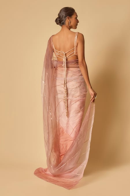 Masumi Mewawalla Ombre Sequin Embroidered Pre-Draped Saree Set 