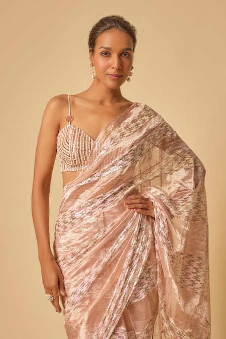 Buy Masumi Mewawalla Pink Tulle, Tissue, Silk Sequins, Beads Embroidered Pre-draped Saree Set Online at Aza Fashions Buy_Masumi Mewawalla_Pink Tulle, Tissue, Silk Sequins, Beads Embroidered Pre-draped Saree Set _Online_at_Aza_Fashions
