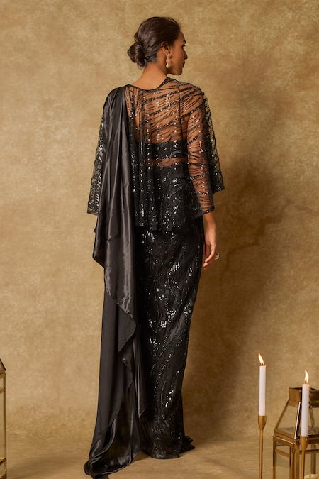 Masumi Mewawalla Sequin Embroidered Pre-Draped Saree Set