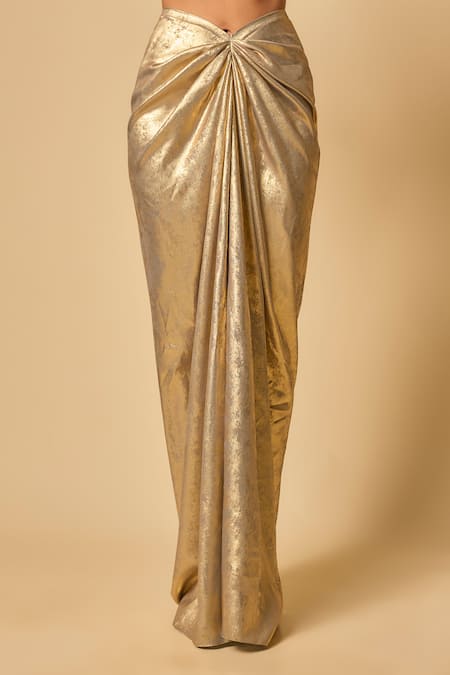 Buy_Masumi Mewawalla_Gold Tulle, Lycra Sequins, Beads High Neck Embroidered Cape Set 