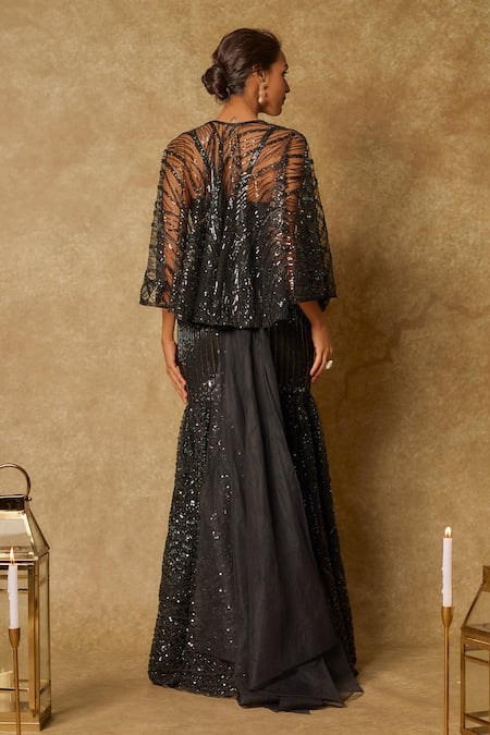 Masumi Mewawalla Black Embroidered Mermaid Skirt Set 