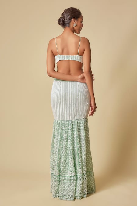 Masumi Mewawalla Mint Green Mermaid Embroidered Skirt Set 