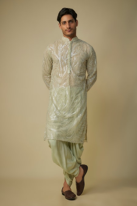 Masumi Mewawalla Sage Green Sequin Embroidered Kurta Set 