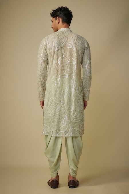 Masumi Mewawalla Sage Green Sequin Embroidered Kurta Set 