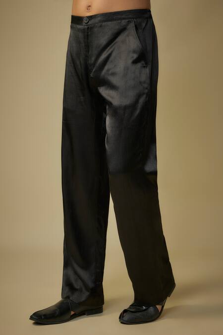 Masumi Mewawalla_Black Cotton, Silk, Maheshwari Sequins, Cut Work Embroidered Kurta And Pant Set _Online_at_Aza_Fashions