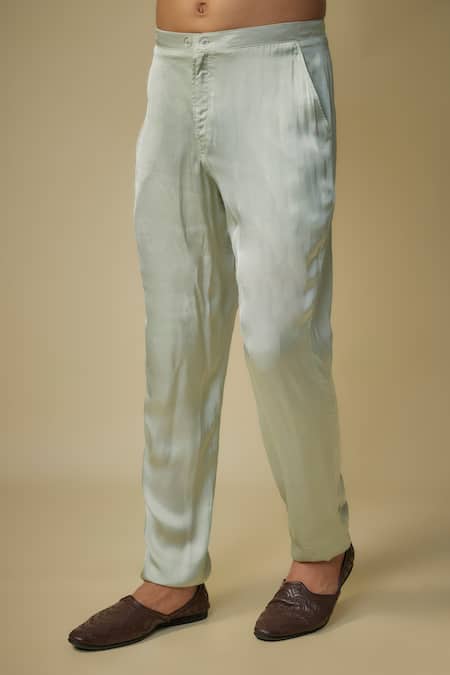 Shop_Masumi Mewawalla_Green Jacquard, Maheshwari, Silk Embroidery, Sequins, Zardozi Bundi And Kurta Set _Online_at_Aza_Fashions