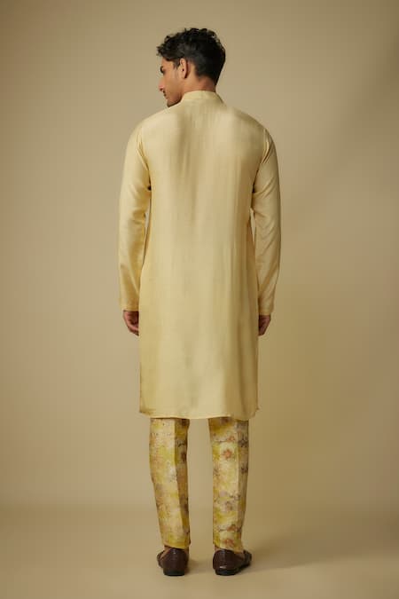 Masumi Mewawalla Yellow Floral Woven Kurta & Pant Set 