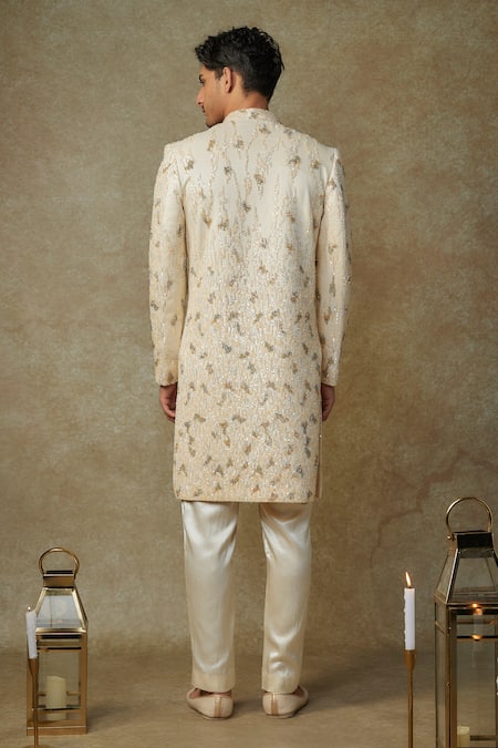 Masumi Mewawalla Butter Yellow Sequin Embroidered Sherwani Set 