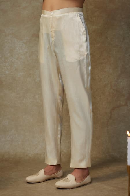 Masumi Mewawalla_Yellow Silk, Linen Sequins, Embroidery Butter Sherwani Set _at_Aza_Fashions