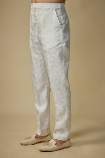 Masumi Mewawalla_White Viscose, Linen Embroidery, Cut Work Cutdana Sherwani Set _at_Aza_Fashions