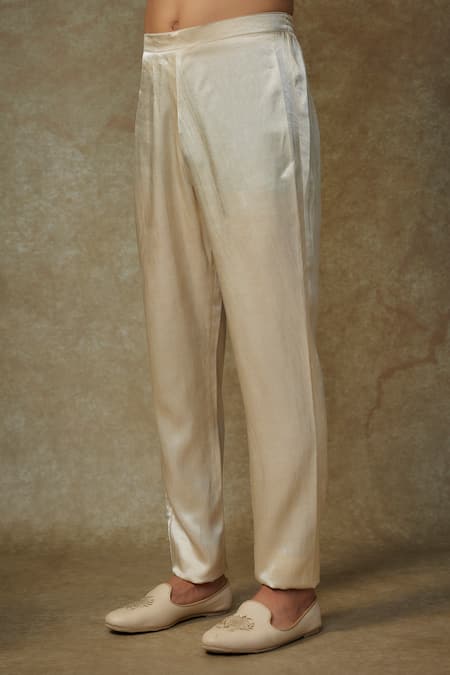 Shop_Masumi Mewawalla_Beige Silk, Cotton Embroidery Bloom Woven Jacket And Pant Set _Online_at_Aza_Fashions