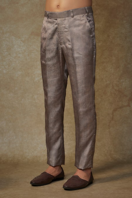 Buy_Masumi Mewawalla_Gray Tissue, Linen Embroidery Doodle Bloom Jacket And Pant Set _Online_at_Aza_Fashions