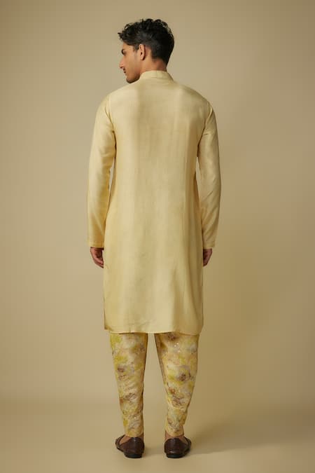 Masumi Mewawalla Yellow Solid Kurta Set with Jacquard Dhoti 
