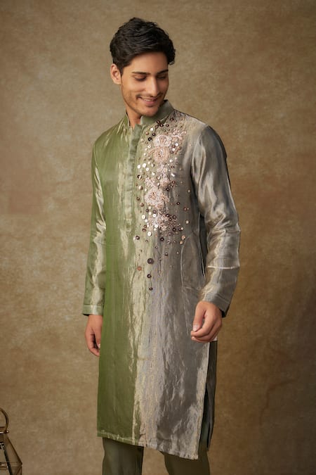 Buy Masumi Mewawalla Green Tissue, Linen Sequins, Embroidery Bloom Kurta Set Online at Aza Fashions Buy_Masumi Mewawalla_Green Tissue, Linen Sequins, Embroidery Bloom Kurta Set _Online_at_Aza_Fashions
