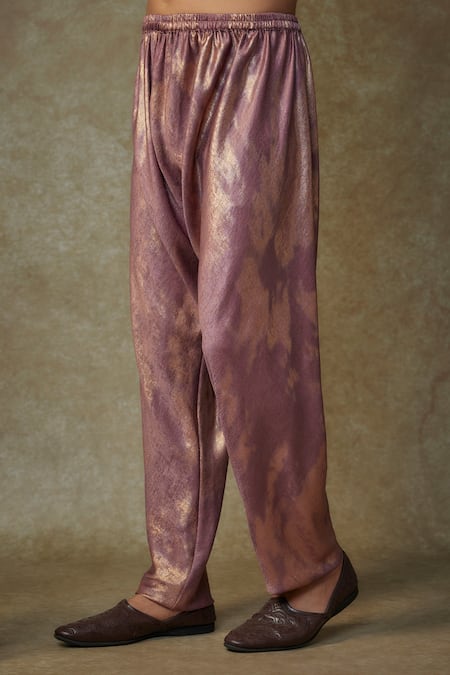 Shop_Masumi Mewawalla_Wine Cotton Foil Printing Woven Kurta Set _Online_at_Aza_Fashions