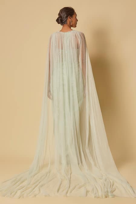 Masumi Mewawalla Embroidered Corset Gown With Tulle Cape 