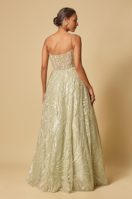 Masumi Mewawalla Sequin Blossom Embroidered Gown & Cape 