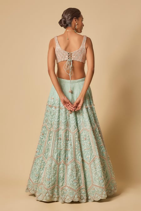 Masumi Mewawalla Gullista Embroidered Mint Green Lehenga Set 