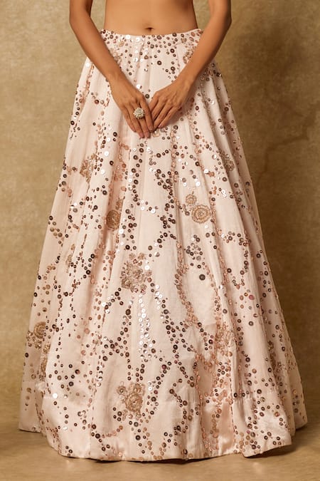 Masumi Mewawalla_Pink Silk Sequins, Cut Work Sweetheart Gardenia Bloom Embroidered Lehenga Set _Online_at_Aza_Fashions