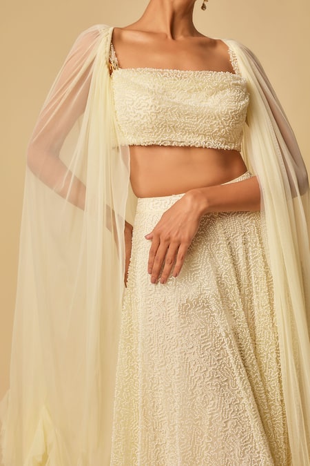 Shop Masumi Mewawalla Yellow Tulle, Linen Cut Work, Embroidery Square Neck Cutdana Cape And Gharara Set Online at Aza Fashions Shop_Masumi Mewawalla_Yellow Tulle, Linen Cut Work, Embroidery Square Neck Cutdana Cape And Gharara Set _Online_at_Aza_Fashions