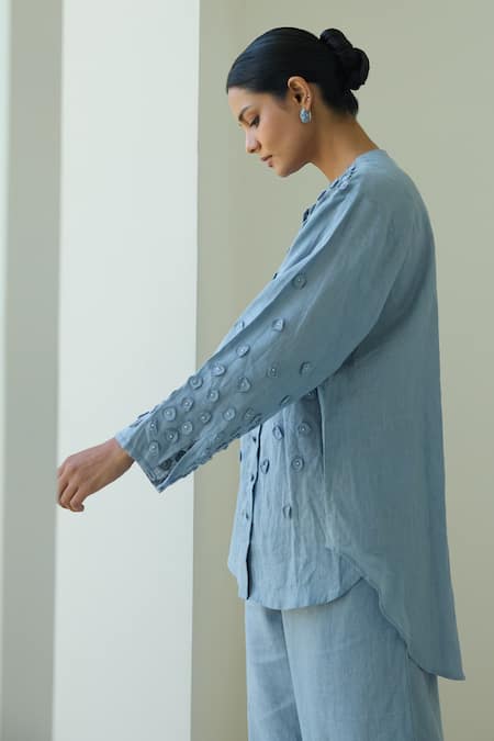 Shop Nirvanaa Blue Circle Applique Button Down Shirt 