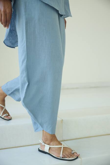 Shop Nirvanaa_Blue Linen Asymmetric Hem Pant _Online_at_Aza_Fashions
