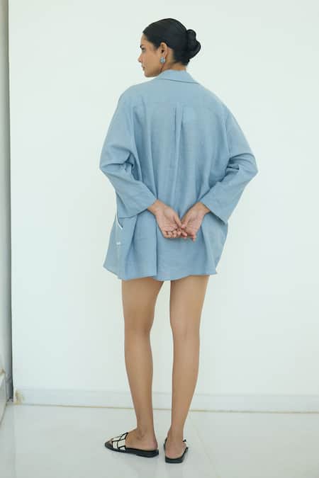 Shop Nirvanaa Thread Embroidered Blue Shirt 