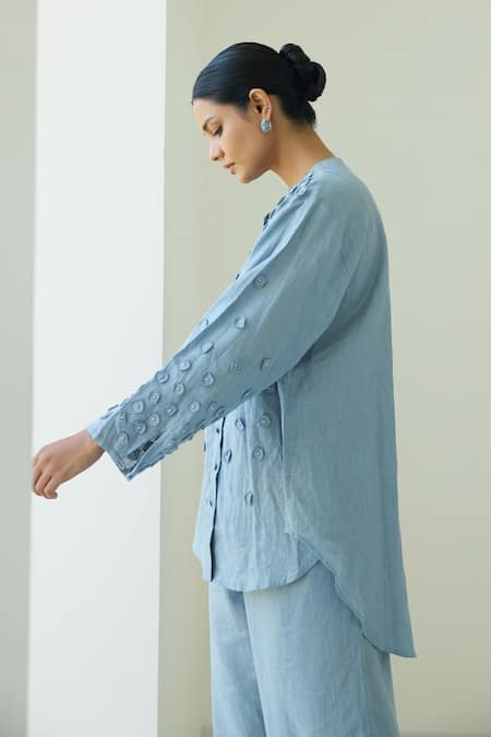 Shop Nirvanaa French Knot Applique Blue Shirt 