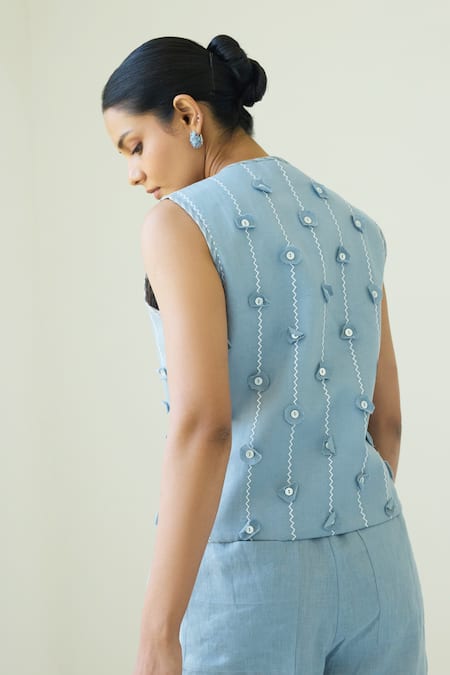 Shop Nirvanaa Blue Circle Applique Embroidered Vest 