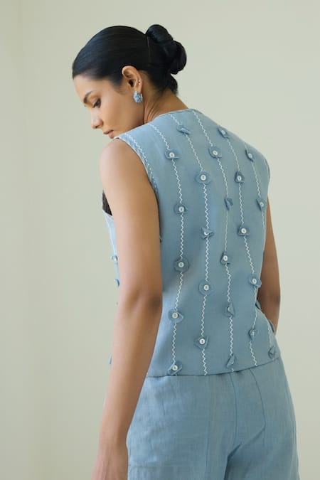 Shop Nirvanaa Blue Circular Applique Vest & Pant Set 