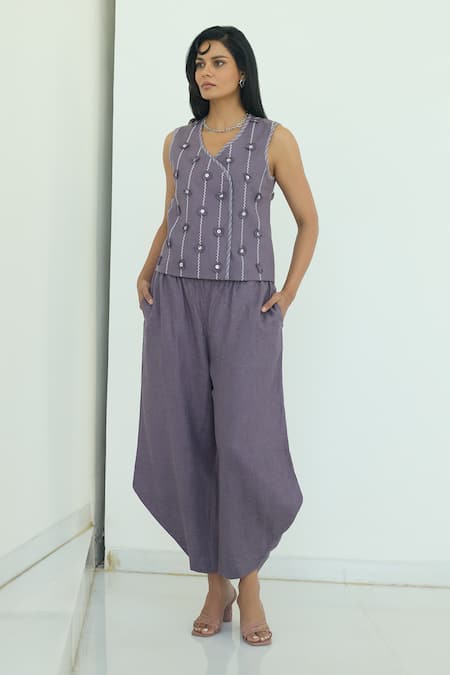 Shop Nirvanaa Purple Asymmetric Hem Pant 