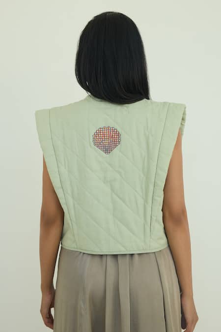 Shop Nirvanaa Sage Green Structured Gilet Jacket 