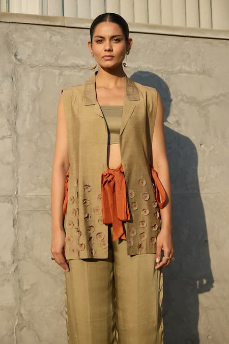 Shop Nirvanaa Gold Patchwork Slit Jacket & Flared Pant Set 