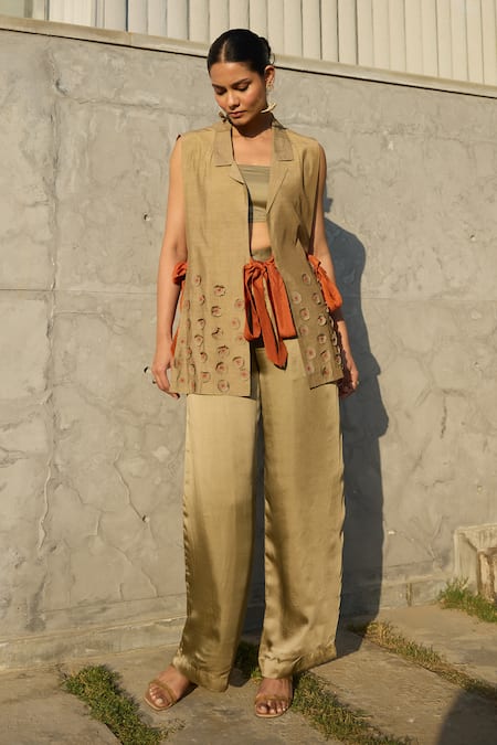 Shop_Shop Nirvanaa_Gold Brocade Embroidery French Knot Patchwork Jacket _at_Aza_Fashions