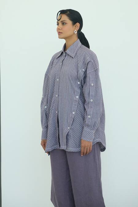 Shop Nirvanaa_Purple Cotton Striped Designer Shirt _Online_at_Aza_Fashions