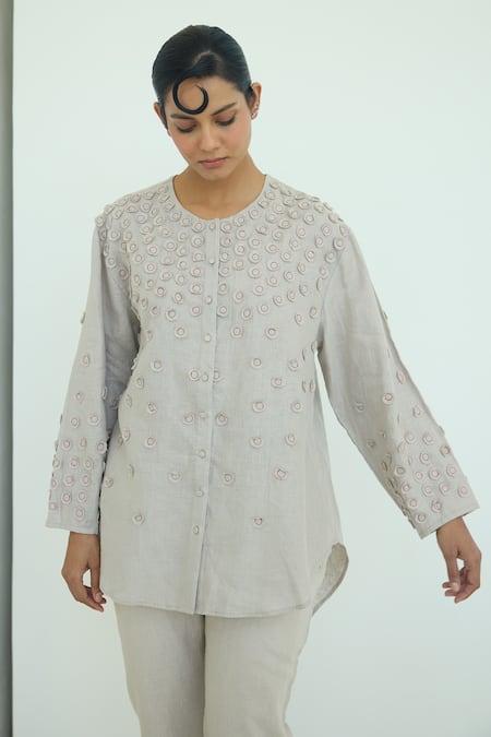 Shop Nirvanaa Beige Circle Patchwork Top 