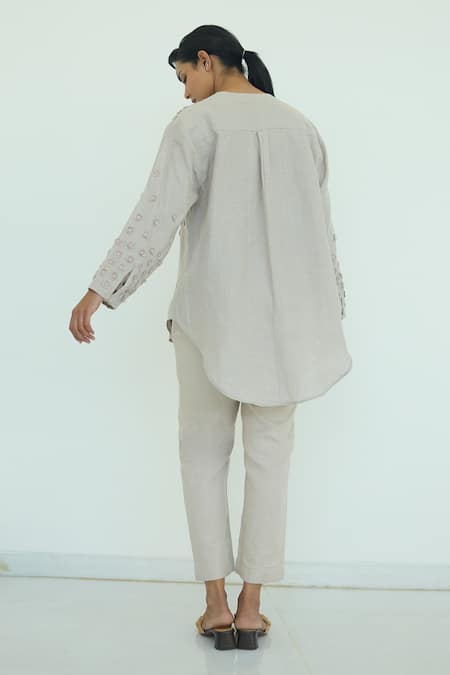 Shop Nirvanaa Beige Circle Patchwork Top 