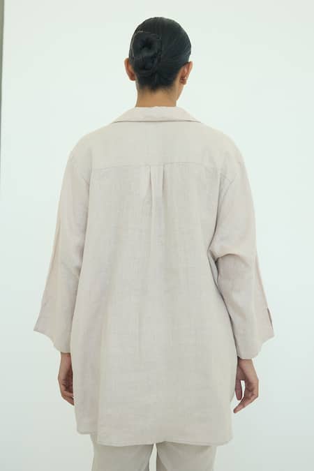 Shop Nirvanaa Beige Threadwork Linen Shirt 