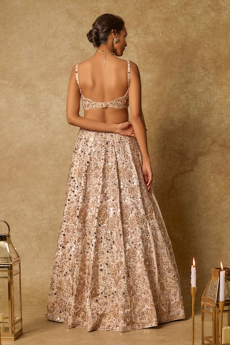 Masumi Mewawalla Beige Gardenia Embroidered Lehenga Set 