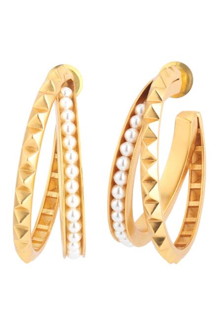 Buy Anaash Gold Plated Beads Geometric Carved Hoops Online at Aza Fashions Buy_Anaash_Gold Plated Beads Geometric Carved Hoops_Online_at_Aza_Fashions