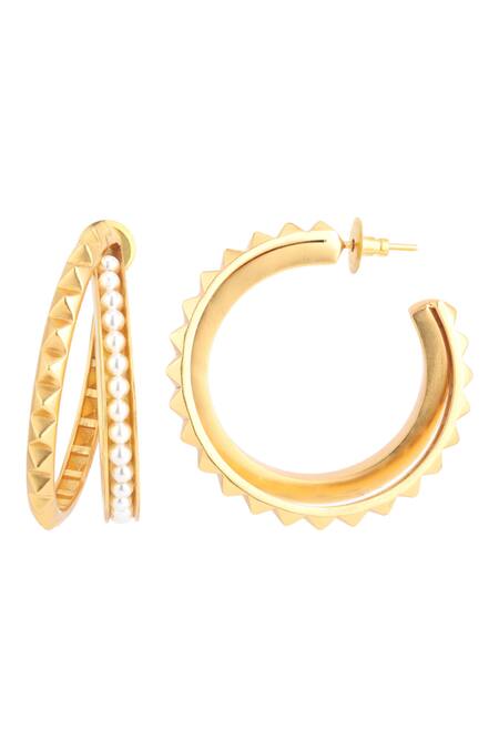 Shop Anaash Gold Plated Beads Geometric Carved Hoops Online at Aza Fashions Shop_Anaash_Gold Plated Beads Geometric Carved Hoops_Online_at_Aza_Fashions