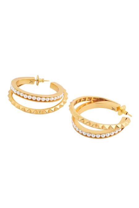 Anaash Gold Plated Beads Geometric Carved Hoops at Aza Fashions Anaash_Gold Plated Beads Geometric Carved Hoops_at_Aza_Fashions