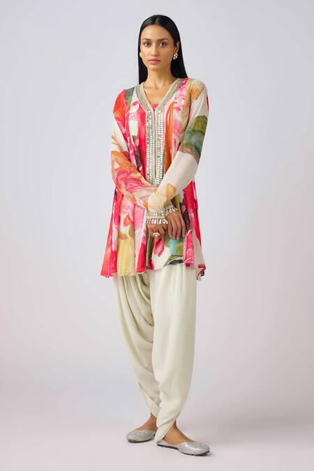 Basanti - Kapde Aur Koffee Multi Color Crepe, Georgette Mirrors, Multicolor Embroidered Kurta And Pant Set Online at Aza Fashions Basanti - Kapde Aur Koffee_Multi Color Crepe, Georgette Mirrors, Multicolor Embroidered Kurta And Pant Set_Online_at_Aza_Fashions