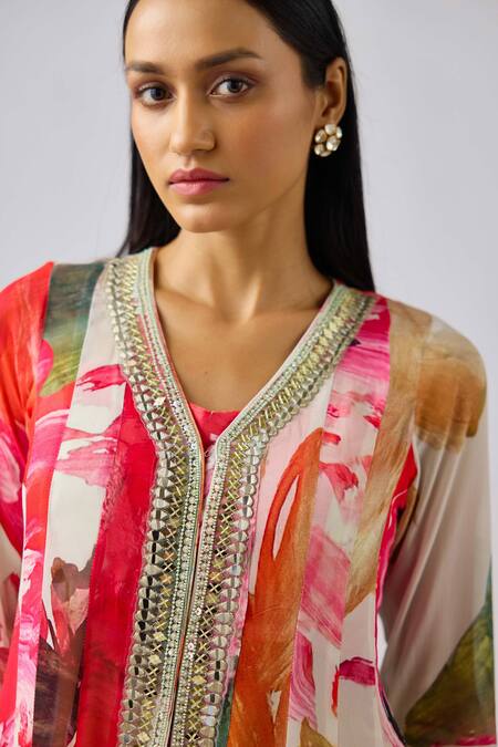 Shop Basanti - Kapde Aur Koffee Multi Color Crepe, Georgette Mirrors, Multicolor Embroidered Kurta And Pant Set Online at Aza Fashions Shop_Basanti - Kapde Aur Koffee_Multi Color Crepe, Georgette Mirrors, Multicolor Embroidered Kurta And Pant Set_Online_at_Aza_Fashions