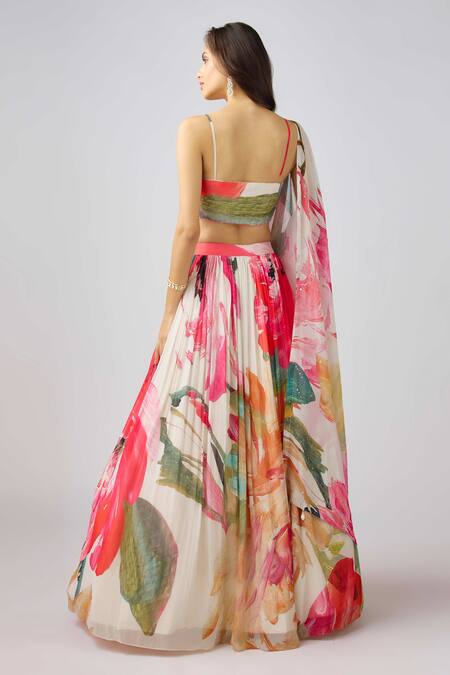Shop Basanti - Kapde Aur Koffee Multi Color Georgette Sequins, Beads, Zari, Floral Print Pleated Lehenga Set at Aza Fashions Shop_Basanti - Kapde Aur Koffee_Multi Color Georgette Sequins, Beads, Zari, Floral Print Pleated Lehenga Set_at_Aza_Fashions