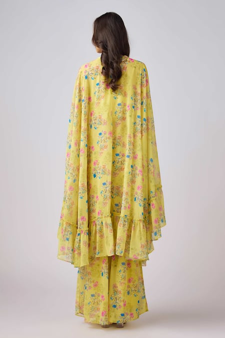 Basanti - Kapde Aur Koffee X AZA Floral Print Cape & Sharara Set 