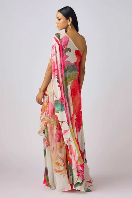 Basanti - Kapde Aur Koffee X AZA Printed One Shoulder Tunic Sharara Set 