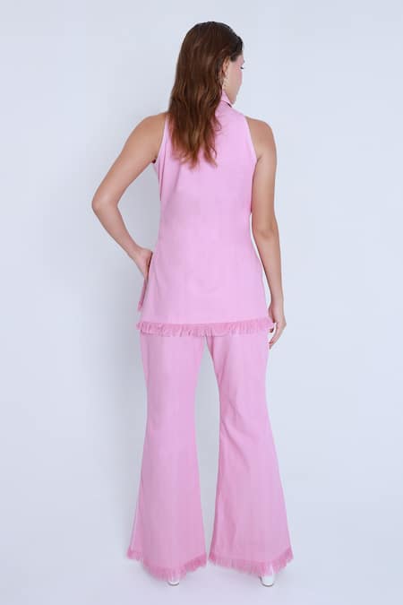 Shagufta Sequin Embroidered Pink Top & Pant Set 