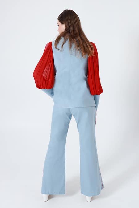 Shagufta Blue Bead Embroidered Shirt & Pant Set 